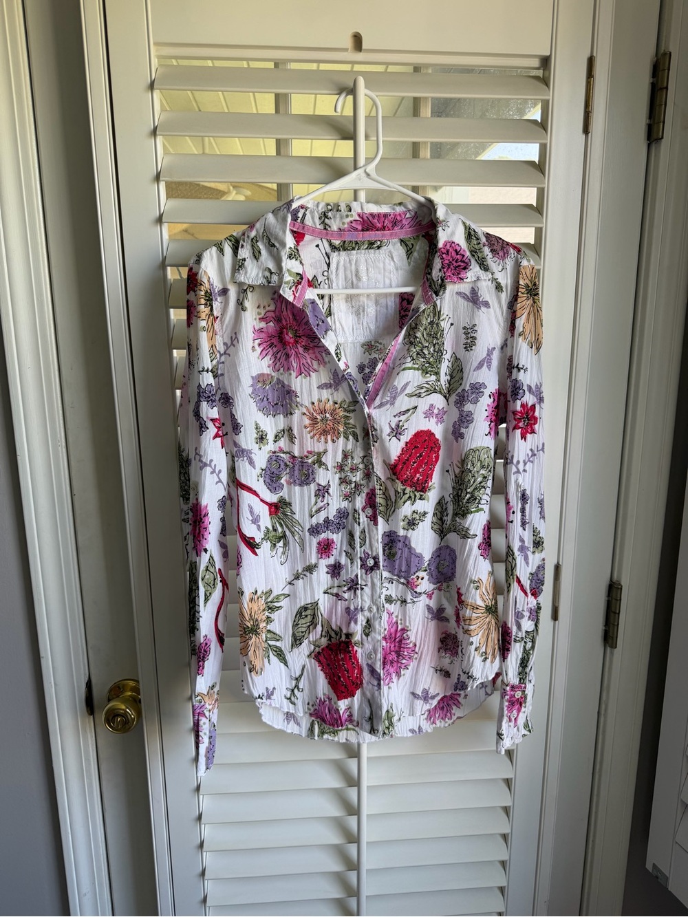Cottage core botanical Cino cotton gauze button down size M